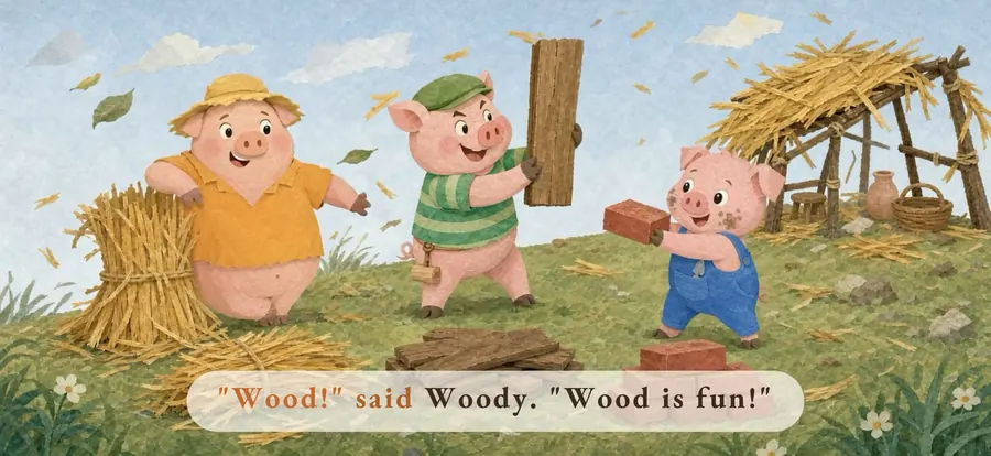 A page of The Three Little Pigs in the app, with the words lighting up as they are read